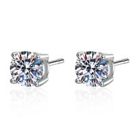 Tikri moissanite auskarai, 14K baltu auksu dengti sterlingo sidabro, 4 šakelių deimantiniai auskarai moterims Vyriški auskarai 1ct 2ct 4ct 0.3ct 4mm