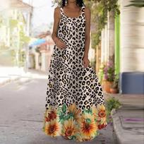 Women's Slip Dress Maxi Long Dress Black Leopard Print Sunflower Print Dress Spring & Summer Leisure Vacation 8XL juoda