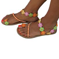 2024 New Summer Women's Sandals Thong Flats Fashion Multi Color Flowers Sandals Women Bohemian  Slip-On Women's Casual Sandals 35 tamsiai ruda spalva