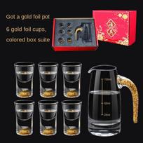 7pcs set household transparent gold foil white wine glass dispenser high-grade Chinese wine set Phnom Penh bullet cup