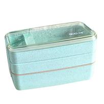 Lunch Food Box 3 Layers Leakage Proof Stackable Rectangular Portable Bento Box for Adults Students žalia