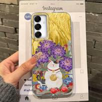 Vintage Flower Cat Case For Samsung A56 A16 A17 S24 S25 FE Xiaomi Redmi Note 14 13 Pro 14C A5 Huawei Honor 400 200 Lite Pro iPhone 16 Shockproof Cover iPhone 16 žalia