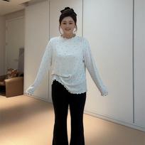 Women's Polka-dot Sweet Long-sleeved T-shirt  Fungus-edged Autumn Winter Warm Base Versatile Top L balta