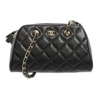 Chanel 26P Auksinis Etiketas CC Logotipas Deimantais Dygsniuota Blizgi Įspausta Veršio Oda Grandinėlė Aukso Spalvos Metalinės Dalys Moteriška Pečių Rankinė Juoda Box(Basic Set+Box) juoda