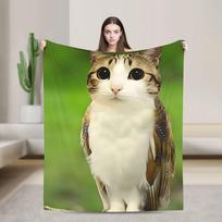 Miau katinas pelėda pliušinis žaislas Gyvūnas_1 antklodė itin minkštos kokybės žiemos antklodė lėktuvas kelionė sofa lova naujiena pledas 75x90cm