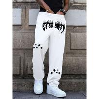 Unique Flame Letters and Five Star Printed Men's Casual Sports Straight Leg Pants Are Comfortable Skin Friendly and Breathable S balta