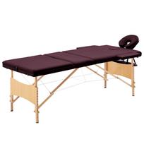 vidaXL Folding 3 Zone Massage Table with Wooden Frame Burgundy Purple