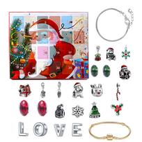 Christmas Advent Calendar Jewelry Set with 24 Unique Charms and Two Bracelets Holiday Countdown Gift Box for Women and Girls One Size