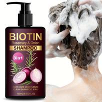 Biotino, rozmarino ir svogūnų 3-in-1 šampūnas - Giliai valantis ir drėkinantis, stipriems ir sausiems plaukams, mažinantis lūžinėjimą, tinka visoms šukuosenoms 150ml