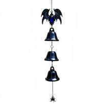 Outdoor Hanging Wind Chime with Three Metal Bells and Decorative Bat and Spider Elements for Patio Garden Wall Hanging Decoration One Size mėlyna