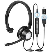 H365 Single-Ear Wired Headphones with Mute Button In-Line Controls USB Plug Call Center Monoaural Telephone Headset H365 juoda