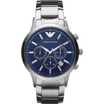 Emporio Armani AR2448 men's watch silver strap blue dial 43mm + box