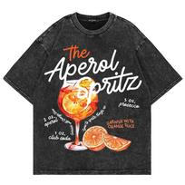 Vintage Washed Aperol Spritz Club T Shirt Fashion Men/Women Aesthetic Graphic Lemon Cool Loose Acid Wash Tees Shirts M