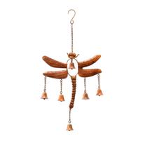 Vintage Dragonfly Wind Chime Garden Decoration Hanging Metal Outdoor Ornament with Bells for Patio Yard Porch