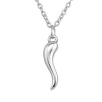 Lemegeton Italian Lucky Horn Charm Good Luck Pendant Necklace  for Man And Women link Chain Sliver Color Fashion Necklace Gift 45-50cm white