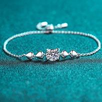 Moissanito S925 sterlingo sidabro apyrankė moterims, padengta Pt950 auksu, madinga apyrankė zircon gray