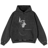Streetwear Retro Dobermano Grafika Išplautas Juodas Didelio Dydžio Unisex Y2K Džemperis S juoda