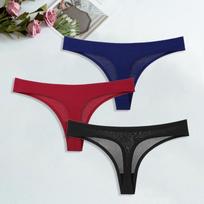 Ice Silk G-String for Women Sexy Seamless Thongs Panties Cotton Women Underwear Girls Ladies Bikini Briefs Lingerie 3 Pcs/set M