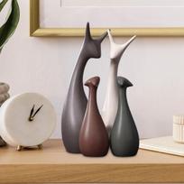 3 vnt. keraminių papuošalų, gyvūnų figūrėlės, elnio statulėlė, skulptūra, modernūs kolekcionuojami meno kūriniai namams Four Deer