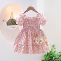 Girls Summer Dresses New Children's Floral Dresses Baby Princess Dresses Little Girls Summer Dresses Wholesale 90cm rožinė