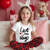 Girls' Round Neck Short-sleeved Home Wear T-shirt Summer Style Children's Love Printed Trousers Suit 100 balta
