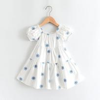 Girls Dress Japanese and Korean New Summer White Daisy Print Skirt for Children and Middle-aged Children Lantern Sleeve Cotton A-Line Skirt 90 balta