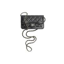 Chanel 23b Auksinė Sagtis Grandinėlė Deimanto Raštas Odinė Grandinėlė Dirželis Avikailio Medžiaga Auksinė Furnitūra Messenger Bag Moteriškas Juodas Basic+Dust Bag juoda