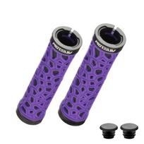 1 Pair Bicycle Handle Bar Grips with Plugs Ergonomic Design Non-Slip Shock-absorbing Single-sided Locking Handlebar Cover Cycling violetinė