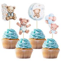 12/24Pcs Cartoon Bear Cupcake Toppers for Kids Baby Boy Girl 1st Birthday Party Cake DIY Decoration Blue Pink Baby Shower Favors 12Pcs mėlyna