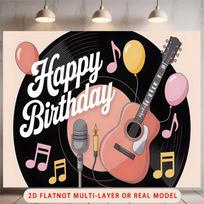 Musical Birthday Background with Acoustic Guitar for Live Music and Band Party 47.2x31.5inch/120*80cm