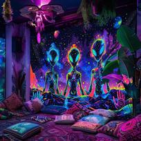 2D Trippy Alien UV Glow Tapestry, Blacklight Galaxy Wall Art for Home Decoration 47.2x31.5inch/120*80cm