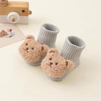 Cute Cartoon Bear Baby Socks for Boy Girl Winter Soft Cotton Anti Slip Soled Newborn Toddler Sock Kids Thicken Socken Warm Socks S(0-1years) pilka spalva