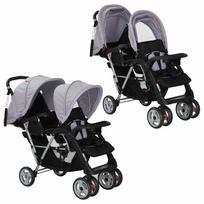 Tandem Stroller for Children Steel Frame Grey and Black