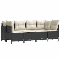 5 Piece Garden Sofa Set with Cushions Black Poly Rattan