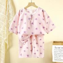 Kids Unisex Thin Cartoon Printed Seven Quarter Sleeve Summer Homewear Pajama Set 80cm violetinė