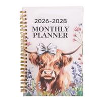 2026-2028 Monthly Planner with Watercolor Highland Cow Design Spiral Bound Organizer for Three Year Scheduling One Size