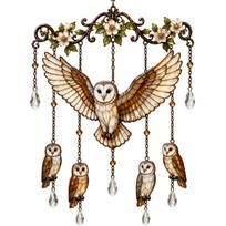 Owl Wind Chime with Stained Glass Effect Hanging Ornament for Home Garden Patio Outdoor Wall Decoration Gift for Nature Lovers One Size
