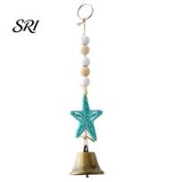 No Drill Wind Chime Beach Ocean Themed Bell Ornaments Summer Wooden Seahorse/Sea Turtle/Starfish Nautical Coastal Wall Hanging Decor for Living A