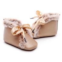 Baby Toddler Soft Sole Boots with Faux Fur Lining and Ribbon Tie Closure Infant Warm Winter Shoes Comfortable Fit 11 auksas