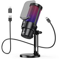 KASIMO USB Condenser Gaming Microphone for RGB Volume Mute Headphone Plug Game Live Remote Compatible with Microphone, PC, Lighting, Control, Button, juoda