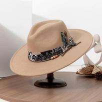 USPOP Vintage Fedora Hat for Women Men Wide Brim Felt Hat with Feather Band Western Style Panama Hat for Spring Autumn M 56-58cm kupranugaris