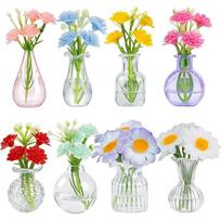 8Pcs Mini Vase Refrigerator Magnets for Fridge Tiny Magnetic Glass Vases with Artificial Flower for Kitchen Office Locker