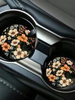 2 Pcs Floral Pattern Absorbent Car Cup Coasters - Quick-Drying, Non-Slip & Heat-Resistant, Universal Fit for Cup Holders