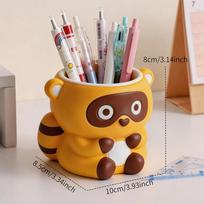 Mini Cartoon Raccoon Resin Pencil Cup Adorable Animal Shaped Stationery Holder for Home Office Study Tabletop Art Decor Display
