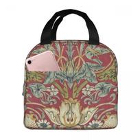 William Morris Strawberry Thief Red Insulated Lunch Bag for Women Office Cooler Thermal Food BoxToteLeakproofLunchBoxesContainer One Size gray