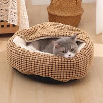 Round Pet Bed For Dog Cat Puppy House Warm Mat Winter Blankets Anti-Stress Orthopedic Fluffy Cat Dog Bed, Suitable For Winter (Coffee,S DIA40CM) kava
