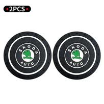 swpgv4 2Pcs Car Silicone Coaster Anti-slip Water Cup Drink Mat For Skoda Kodiaq Karoq 2 A7 Tour RS Superb Octavia Yeti Fabia Rapid