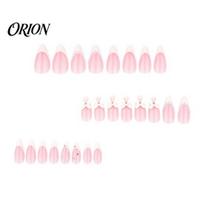 French Tip Stick-on Nails 24Pcs Nude Pink Press on Nails, White Bow Faux Pearl Glue False Almond Fake Decoration 24PCS