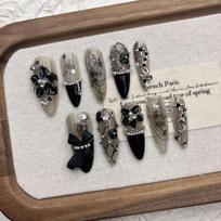 Handmade French Style Press-On Nails With Floral Design Minimalist Elegant False Women Daily Wear Large