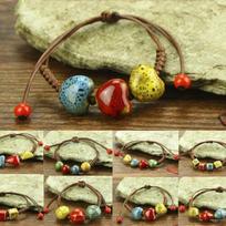 Bohemia Unique Natural Ceramics Adjustable Braided Rope Bracelet Bangle black